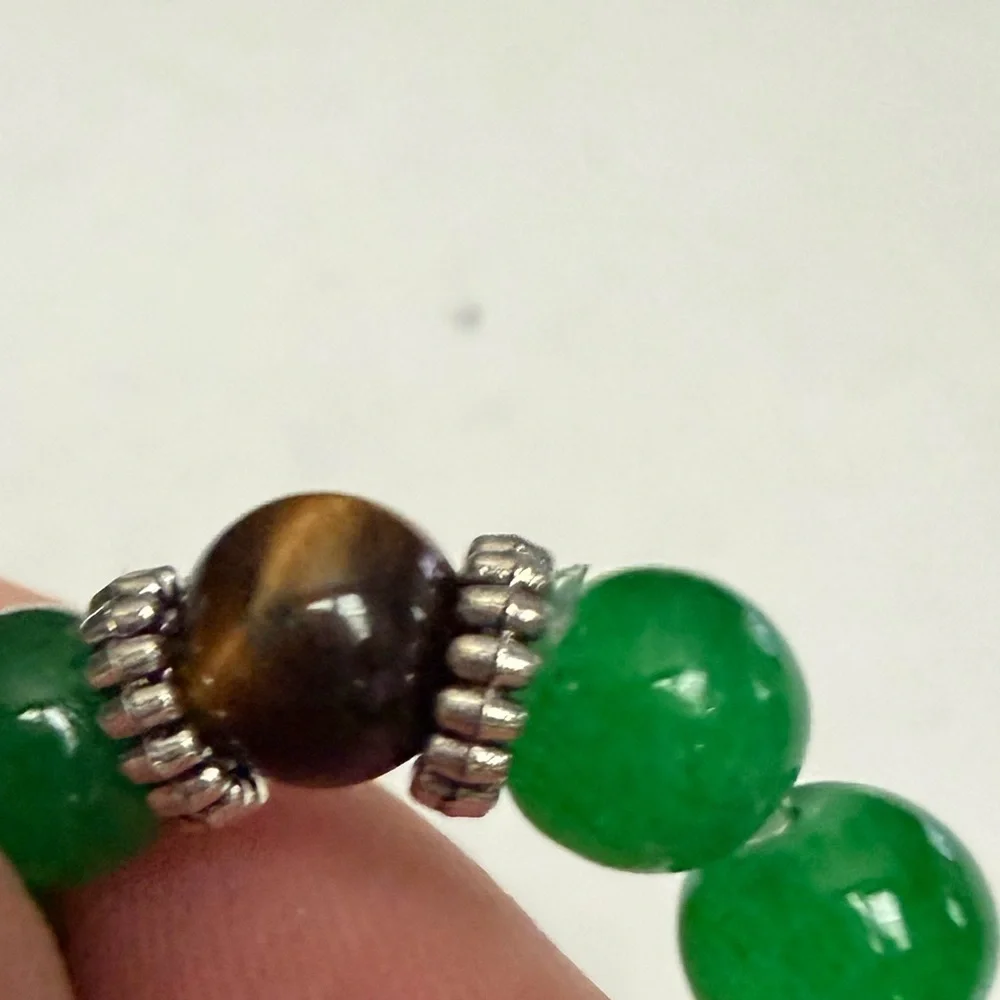 Jade / Tiger’s Eye Beaded Stretchy Bracelet with silver accents